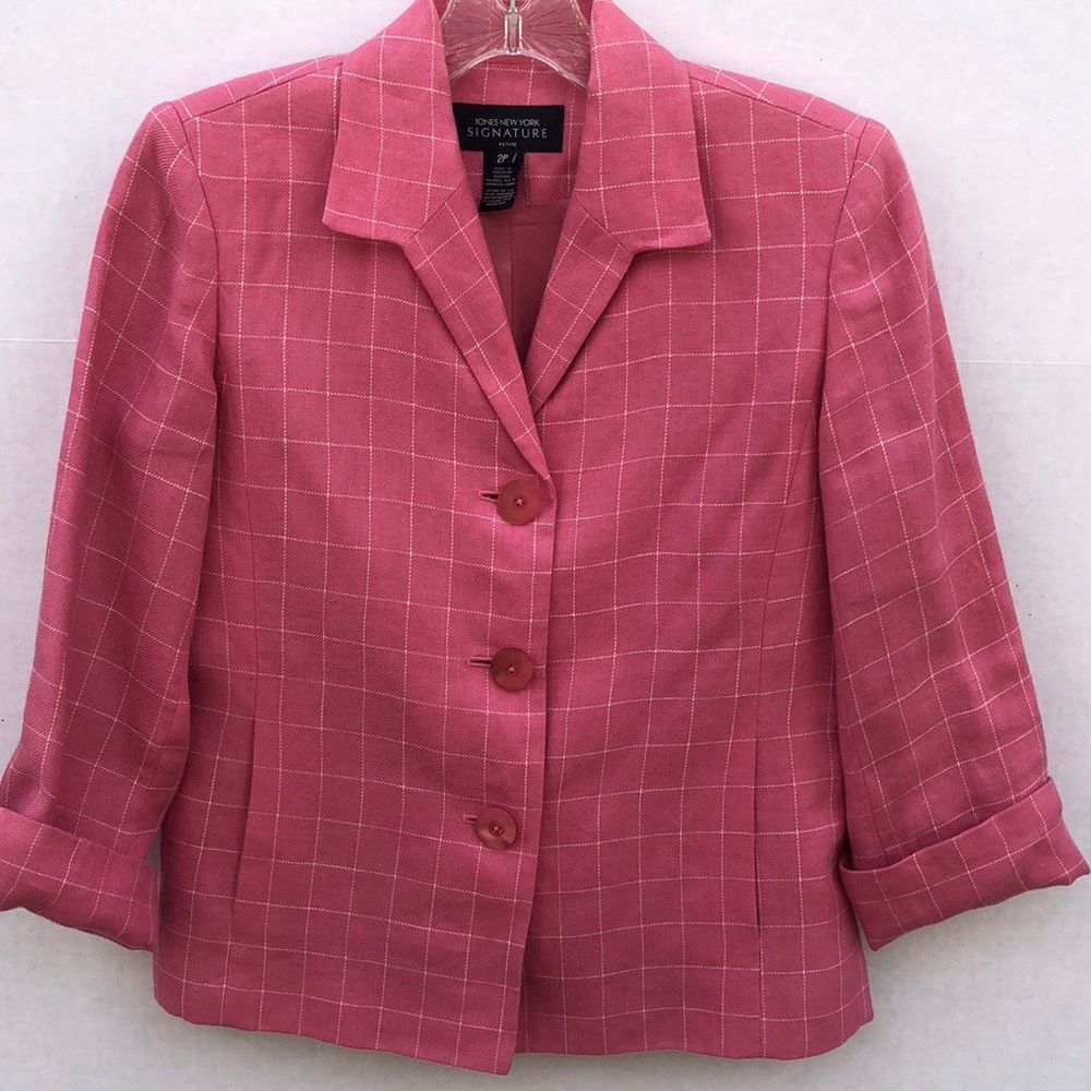 Jones New York womens size 2 signature petite linen blend pink blazer - Picture 8 of 8
